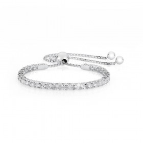 Sterling+Silver+Cubic+Zirconia+Tennis+Drawstring+Style+Bracelet