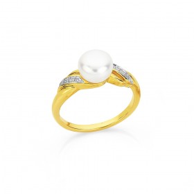 9ct+Cultured+Freshwater+Pearl+%26amp%3B+Diamond+Ring