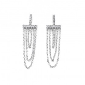 Sterling+Silver+Cubic+Zirconia+Chain+Tassel+Drop+Earrings