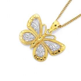 9ct+Two+Tone+Filigree+Butterfly+Pendant