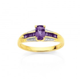 9ct+Amethyst+%26amp%3B+Diamond+Ring