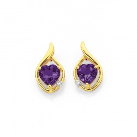 9ct+Amethyst+%26amp%3B+Diamond+Heart+Earrings