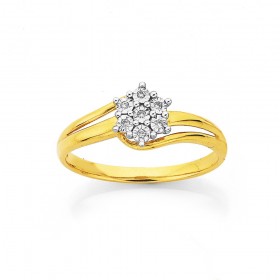 9ct-Gold-Diamond-Flower-Dress-Ring on sale