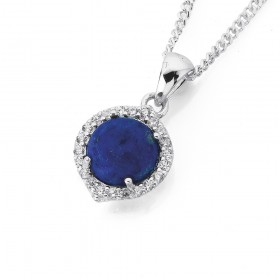 Sterling+Silver+Natural+Lapis+Lazuli+%26amp%3B+Cubic+Zirconia+Round+Stud+Pendant