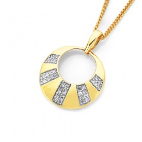 9ct+Open+Circle+Diamond+Set+Sunburst+Pendant