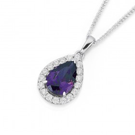 Sterling+Silver+Cubic+Zirconia+Halo+Pendant