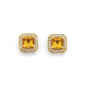 9ct+Citrine+and+Halo+Diamond+Earrings