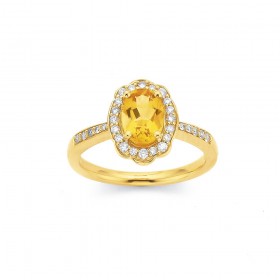 9ct-Fancy-Halo-Citrine-and-Diamond-Ring on sale