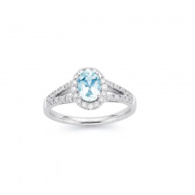 9ct+White+Gold+Aquamarine+and+Diamond+Ring