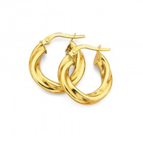 9ct+Gold+Twist+Hoops+10mm