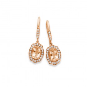 9ct+Rose+Gold+Fancy+Halo+Morganite+and+Diamond+Earrings