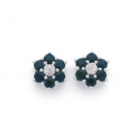 9ct-White-Gold-Sapphire-and-Diamond-Flower-Cluster-Earrings on sale