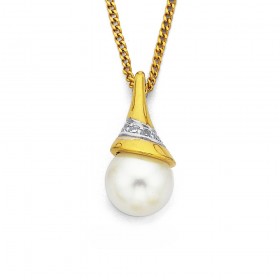 9ct+Freshwater+Pearl+%26amp%3B+Diamond+Pendant