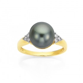 9ct+Tahitian+Pearl+and+Diamond+Ring