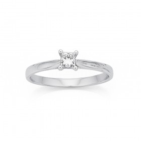 18ct+White+Gold+Diamond+Princess+Cut+Solitaire+.25ct