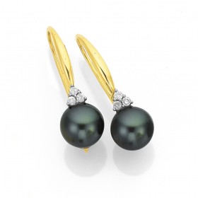 9ct+Tahitian+Pearl+and+Diamond+Earrings