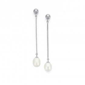 Sterling+Silver+Freshwater+Pearl+Drop+Earrings