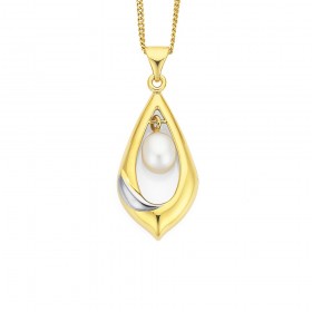 9ct+Two+Tone+Pearl+Pendant