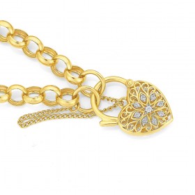 9ct-19cm-Diamond-Set-Diamond-Padlock-Belcher-Bracelet on sale