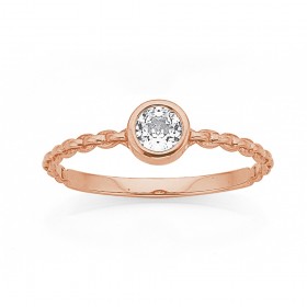 9ct+Rose+Gold+Diamond+Cubic+Zirconia+Chain+Link+Ring