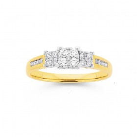 9ct+Two+Tone+Diamond+Trilogy+Ring