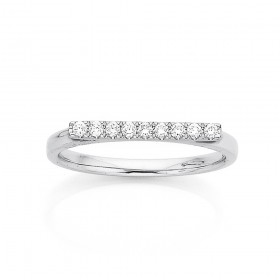 9ct+White+Gold+Linear+Diamond+Ring