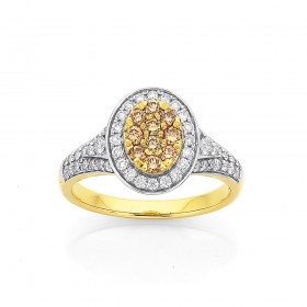 9ct-Oval-Champagne-Diamond-Cluster-Ring on sale