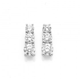 9ct-White-Gold-Three-Stone-Diamond-Drop-Earrings on sale