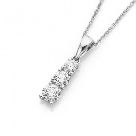 9ct+White+Gold+Three+Stone+Diamond+Drop+Pendant+with+Chain