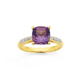 9ct+Amethyst+And+Diamond+Ring