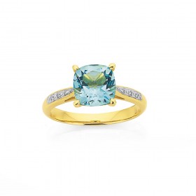 9ct+Blue+Topaz+And+Diamond+Ring