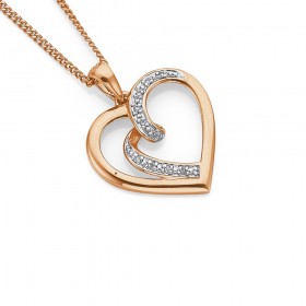 9ct+Rose+Gold+Diamond+Open+Heart+Pendant