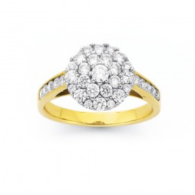 9ct+Gold+Diamond+Round+Cluster+Ring