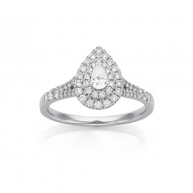 9ct-White-Gold-Pear-Cut-Halo-Diamond-Ring-Total-Diamond-Weight50ct on sale