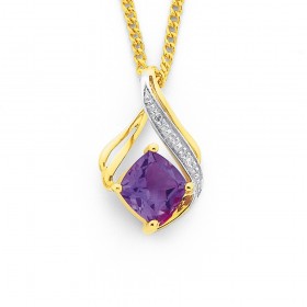 9ct+Amethyst+%26amp%3B+Diamond+Pendant