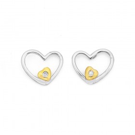 9ct+Double+Heart+Diamond+Earrings