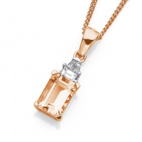 9ct+Rose+Gold+Morganite+and+Diamond+Pendant