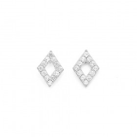 Sterling+Silver+Cubic+Zirconia+mini+Diamond+Shaped+Earrings