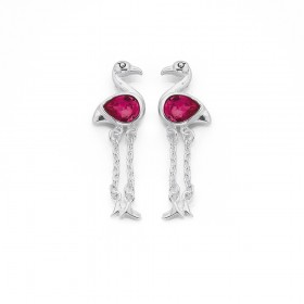 Sterling+Silver+Cubic+Zirconia+Flamingo+Earrings