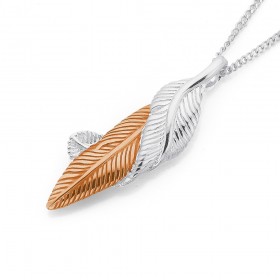 Sterling-Silver-Rose-Gold-Plated-Feathers-Pendant on sale