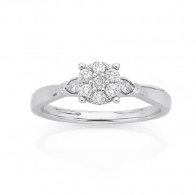 9ct+White+Gold+Diamond+Cluster+Ring+TDW%3D.25ct