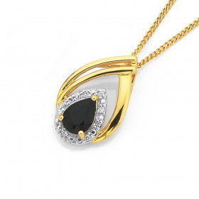 9ct+Sapphire+%26amp%3B+Diamond+Pear+Pendant