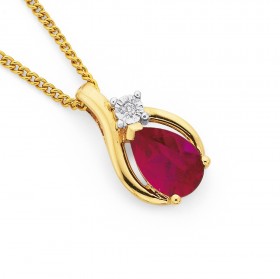 9ct+Created+Ruby+%26amp%3B+Diamond+Pear+Shape+Pendant