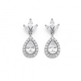 Sterling+Silver+Cubic+Zirconia+Marquise+Fan+Drop+Earrings