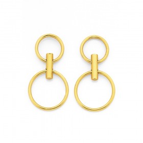 9ct+Two+Circle+and+Bar+Drop+Earrings