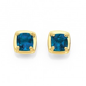 9ct+London+Blue+Topaz+Cushion+Cut+Earrings