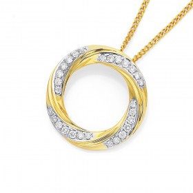 9ct+Open+Circle+Diamond+Set+Twist+Pendant