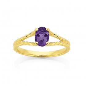 9ct-Oval-Amethyst-with-Split-Rope-Twist-Ring on sale