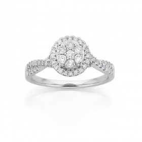 9ct+White+Gold+Round+Cluster+Diamond+Ring