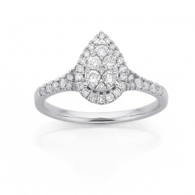 9ct-White-Gold-Pear-Shape-Cluster-Diamond-Ring-Total-Diamond-Weight50ct on sale